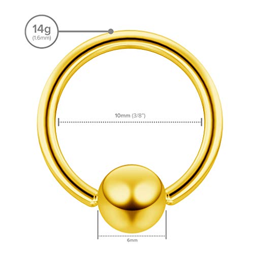 2 Piezas 1.6mm 14g Oro Acero Quirúrgico Anodizado Piercing Joyas Anillo Cautivo Oreja, Labios