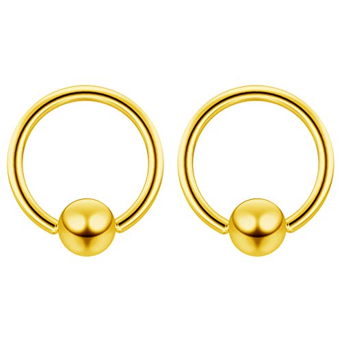 2 Piezas 1.6mm 14g Oro Acero Quirúrgico Anodizado Piercing Joyas Anillo Cautivo Oreja, Labios