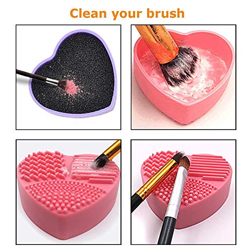 2 Piezas Estera de Limpieza de Cepillo Cosmético de Silicona,Limpiador de Pinceles de Maquillaje,con Esponja de Eliminación de Color, Huevos de Cepillo de Esponja de Limpieza Rápida Secos y Húmedos