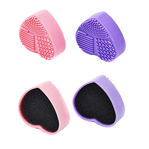 2 Piezas Estera de Limpieza de Cepillo Cosmético de Silicona,Limpiador de Pinceles de Maquillaje,con Esponja de Eliminación de Color, Huevos de Cepillo de Esponja de Limpieza Rápida Secos y Húmedos