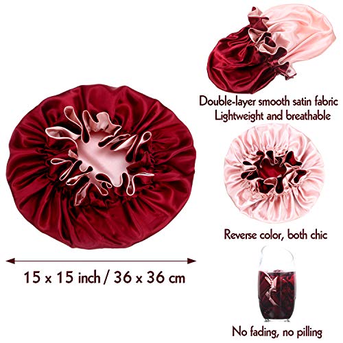 2 Piezas Gorros de Dormir de Satén Elásticos Bonnet de Seda Ajustable Gorros de Ducha para Mujeres Pelo Rizado Gorra de Noche, XL