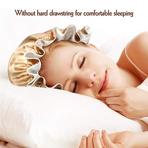 2 Piezas Gorros de Dormir de Satén Elásticos Bonnet de Seda Ajustable Gorros de Ducha para Mujeres Pelo Rizado Gorra de Noche, XL