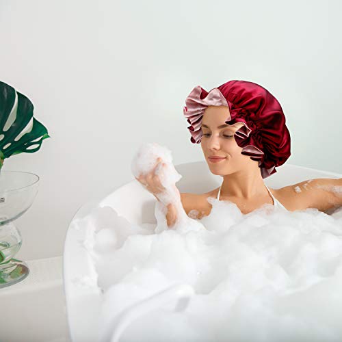 2 Piezas Gorros de Dormir de Satén Elásticos Bonnet de Seda Ajustable Gorros de Ducha para Mujeres Pelo Rizado Gorra de Noche, XL