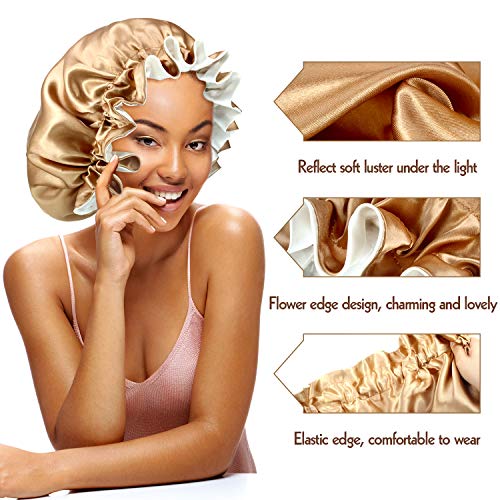 2 Piezas Gorros de Dormir de Satén Elásticos Bonnet de Seda Ajustable Gorros de Ducha para Mujeres Pelo Rizado Gorra de Noche, XL