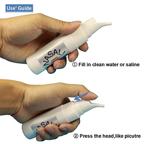 2 pulverizadores de plástico para bomba nasal, vacíos, recargables, de 70 ml, botella de agua, tarro de maquillaje, para aplicaciones salinas y plata coloidal, uso en casa y viajes