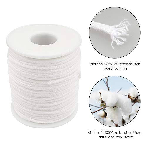 2 rollos 61m Velas Mechas de Velas Naturales, Mecha de Algodón Mechas Antorchas, Mechas Enceradas de Velas para la Fabricación de Velas, Vela DIY (0.24mm,blanco)