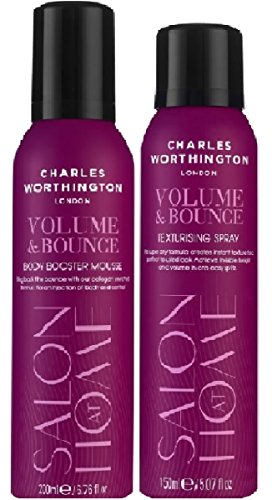 (2 unidades) Charles Worthington volumen & Bounce cuerpo Boosting Mousse 200 ml & Charles Worthington volumen & Bounce texturising Spray 150 ml