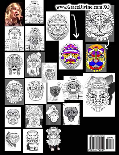 20 Indígenas Máscaras arte escultura livro de colorir Nativo indiano asteca Inca Maya inspirado Pelo artista Grace Divine