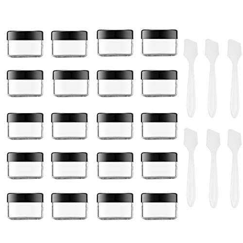 20 Piezas 15ml Cosméticos Contenedores de Plástico Transparente Vacío con Tapas | Tarros de Viaje de Clara - para Crema / Maquillaje / Sombra de Ojos / Uñas(con 6 Espátulas)