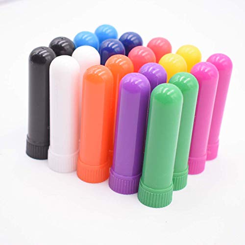 20 Piezas Tubo de Aceites Esenciales Inhalador Nasal Rellenable Reutilizable Plástico Tubo Aromaterapia con Mechas (10 Colores)