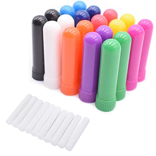 20 Piezas Tubo de Aceites Esenciales Inhalador Nasal Rellenable Reutilizable Plástico Tubo Aromaterapia con Mechas (10 Colores)