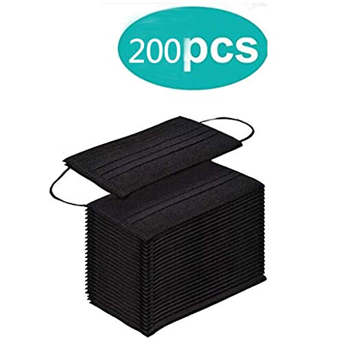 200PCS 3-Layer Face Bandanas, Disposable Face Covers, Activated Carbon Facial Tissues for Men and Women, Earmuffs, Black