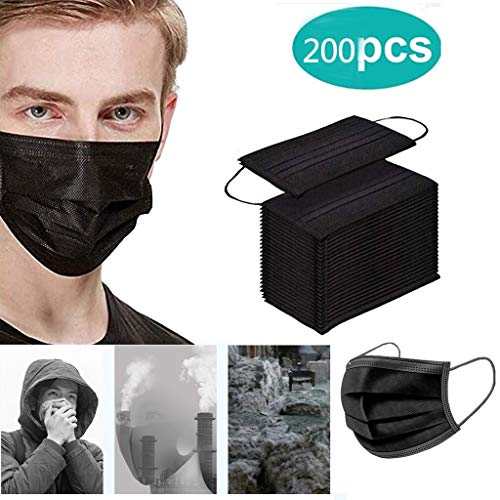 200PCS 3-Layer Face Bandanas, Disposable Face Covers, Activated Carbon Facial Tissues for Men and Women, Earmuffs, Black