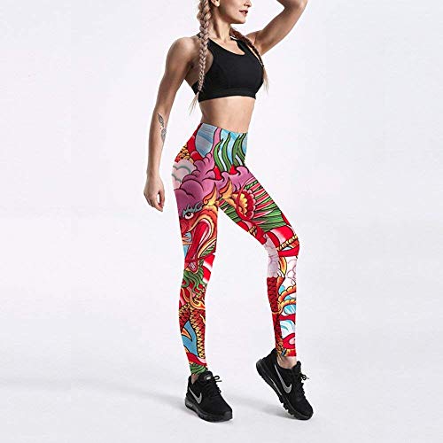2018 Mujeres Hombres Mujeres Mujeres Mujeres Primavera Moda Juego A Primavera Verano Otoño Estilo Chino Dibujos Animados Dragón Patrón Yoga Pantalones Leggings (Color : Pictured, Size : 2XL)