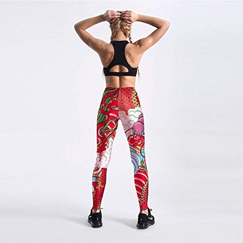 2018 Mujeres Hombres Mujeres Mujeres Mujeres Primavera Moda Juego A Primavera Verano Otoño Estilo Chino Dibujos Animados Dragón Patrón Yoga Pantalones Leggings (Color : Pictured, Size : 2XL)