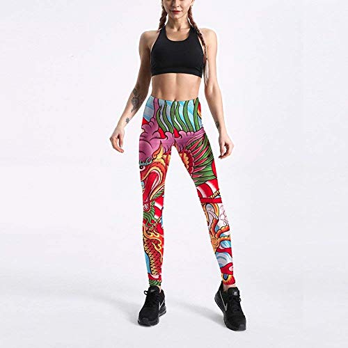 2018 Mujeres Hombres Mujeres Mujeres Mujeres Primavera Moda Juego A Primavera Verano Otoño Estilo Chino Dibujos Animados Dragón Patrón Yoga Pantalones Leggings (Color : Pictured, Size : 2XL)