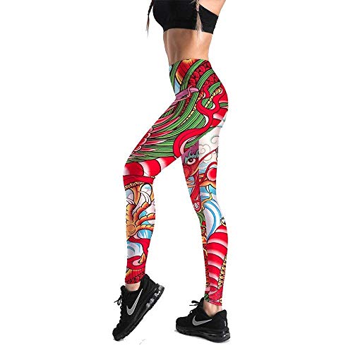 2018 Mujeres Hombres Mujeres Mujeres Mujeres Primavera Moda Juego A Primavera Verano Otoño Estilo Chino Dibujos Animados Dragón Patrón Yoga Pantalones Leggings (Color : Pictured, Size : 2XL)
