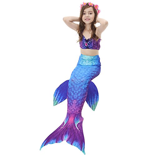 2018 Verano Traje de baño Sirena Chica Dos Piezas Brillante diseño de la Concha de Material cómodo Cosplay Bikini Set de cumpleaños(Regalo Gratis Crown) (XL （9-11Y）, bluepurple)