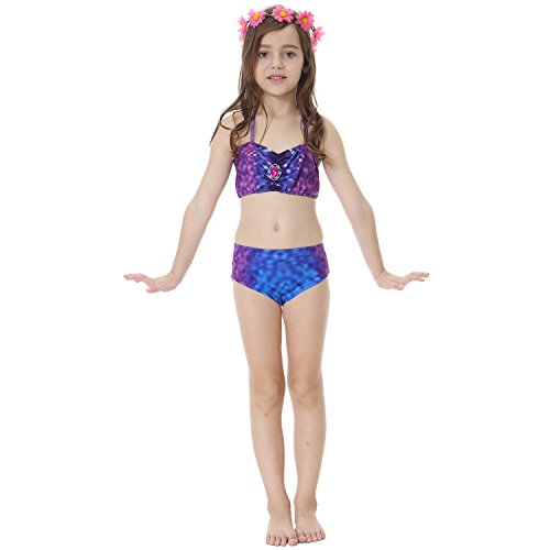 2018 Verano Traje de baño Sirena Chica Dos Piezas Brillante diseño de la Concha de Material cómodo Cosplay Bikini Set de cumpleaños(Regalo Gratis Crown) (XL （9-11Y）, bluepurple)