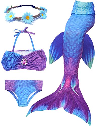 2018 Verano Traje de baño Sirena Chica Dos Piezas Brillante diseño de la Concha de Material cómodo Cosplay Bikini Set de cumpleaños(Regalo Gratis Crown) (XL （9-11Y）, bluepurple)