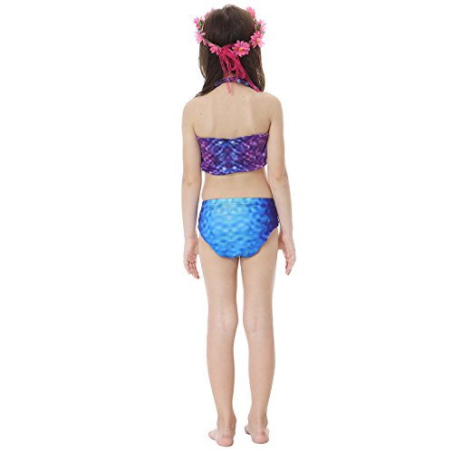 2018 Verano Traje de baño Sirena Chica Dos Piezas Brillante diseño de la Concha de Material cómodo Cosplay Bikini Set de cumpleaños(Regalo Gratis Crown) (XL （9-11Y）, bluepurple)