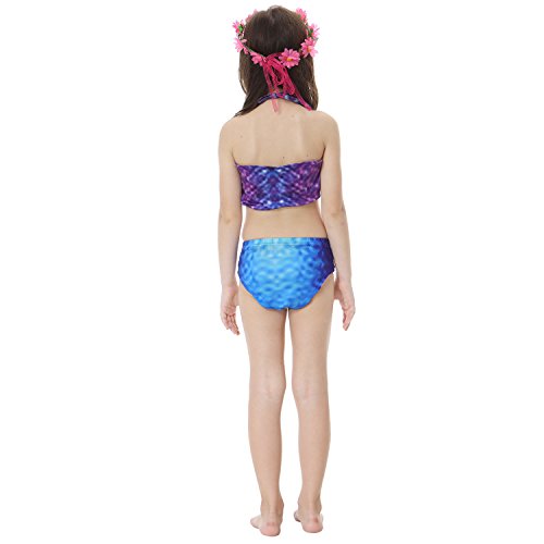 2018 Verano Traje de baño Sirena Chica Dos Piezas Brillante diseño de la Concha de Material cómodo Cosplay Bikini Set de cumpleaños(Regalo Gratis Crown) (XL （9-11Y）, bluepurple)