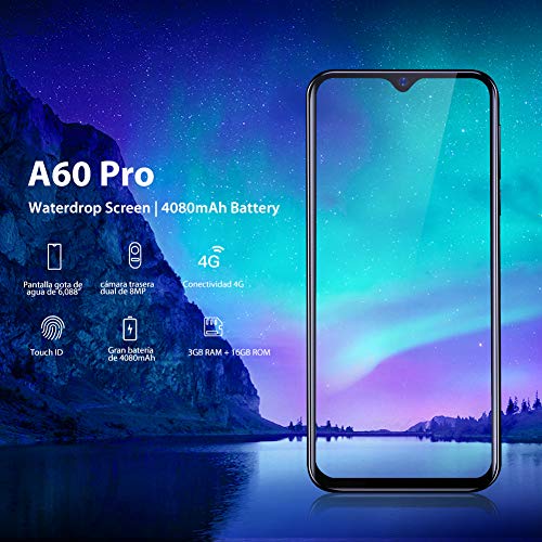 (2019) Blackview A60 Pro Android 9.0 4G teléfono móvil Libre, 6.1" Pantalla FullView Dual SIM Smartphone, Helio A22 MTK6761 Quad Core 2.0GHz 3GB+16GB, 4080mAh batería, desbloqueo Facial, GPS Negro