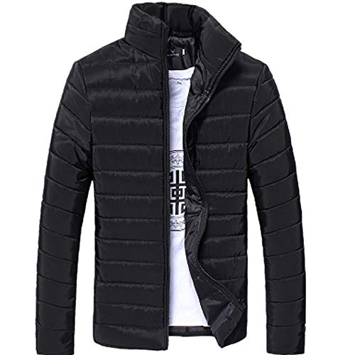 2019 - Chaqueta de plumón para Hombre, de algodón, Ligera, Piel cálida, con Cremallera, con Capucha, Color Liso, Elegante, Slim Fit Hoodie C-Noir M