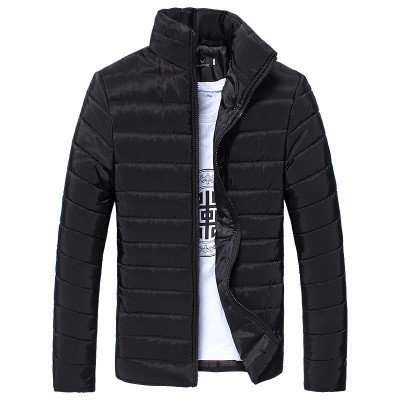 2019 - Chaqueta de plumón para Hombre, de algodón, Ligera, Piel cálida, con Cremallera, con Capucha, Color Liso, Elegante, Slim Fit Hoodie C-Noir M