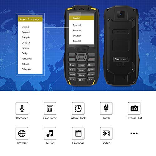 2019 Telefono Movil para Mayores, Blackview BV1000 de Batería 3000mAh, 32MB RAM, 32MB ROM, Cámara 0.3MP-Smartphone Dual SIM 2.4'' FM Radio/SOS/Linterna LED/Bluetooth/MP4/MP3-Amarillo (EU)