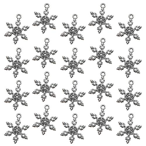 20pcs aleación de doble cara copos de nieve colgantes encantos DIY joyería haciendo accesorio para collar pulsera (plata antigua)
