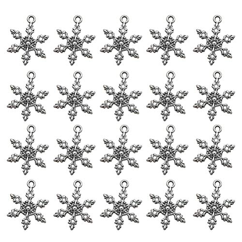 20pcs aleación de doble cara copos de nieve colgantes encantos DIY joyería haciendo accesorio para collar pulsera (plata antigua)