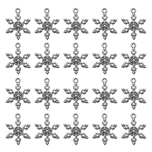 20pcs aleación de doble cara copos de nieve colgantes encantos DIY joyería haciendo accesorio para collar pulsera (plata antigua)