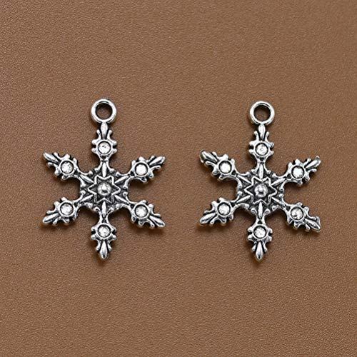 20pcs aleación de doble cara copos de nieve colgantes encantos DIY joyería haciendo accesorio para collar pulsera (plata antigua)