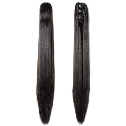 21"(53cm) Postizo de Pelo Coleta con Pinza - Extensiones de Cabello Clip Pelo Liso/Rizado Largo - Dar Volumen y Agarrar Bien (140g,Negro Natural)