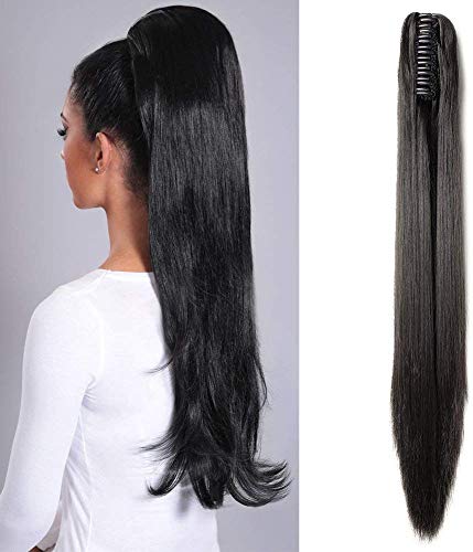 21"(53cm) Postizo de Pelo Coleta con Pinza - Extensiones de Cabello Clip Pelo Liso/Rizado Largo - Dar Volumen y Agarrar Bien (140g,Negro Natural)