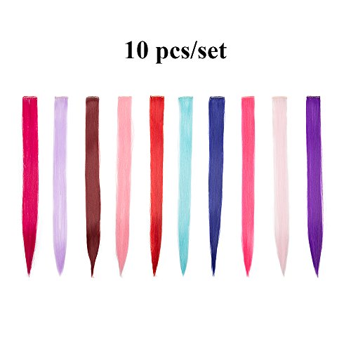 22"(55cm) Extensiones de Cabello Clip Mechas de Colores Fantasía 10 Tiras/Set Pelo Sintético Natural para Niñas Muñecas Postizos Pelucas Accesorios Liso (100g,Varios Colores)
