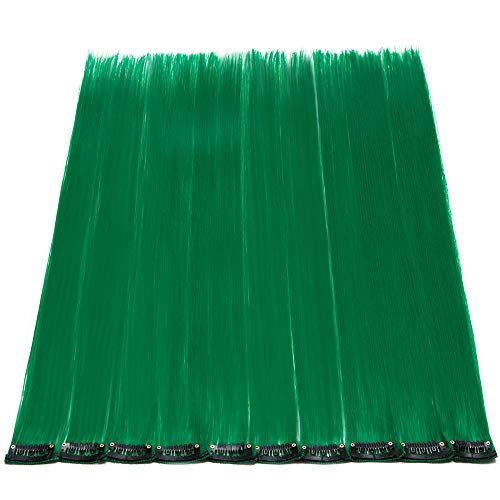 22"(55cm) SEGO 10PCS Extensoines de Colores de Cabello Clip [Verde Malaquita] Mechas Fantasía para Niñas Muñecas Pelo Sintético Se Ve Natural Postizos Accesorios Pelucas Lisos(80g)