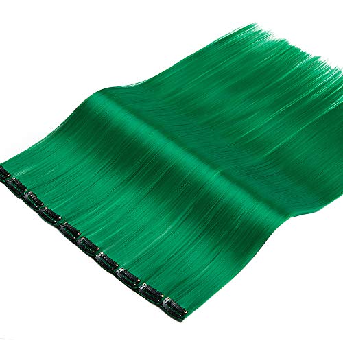 22"(55cm) SEGO 10PCS Extensoines de Colores de Cabello Clip [Verde Malaquita] Mechas Fantasía para Niñas Muñecas Pelo Sintético Se Ve Natural Postizos Accesorios Pelucas Lisos(80g)