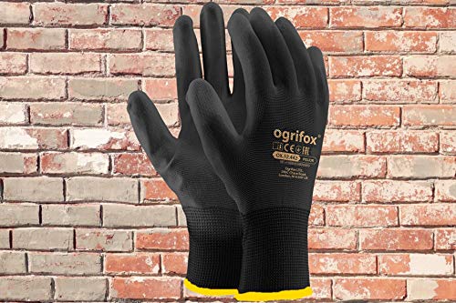 24 pares de guantes de trabajo de nailon negro con revestimiento de poliuretano, para jardinería, constructores, mecánicos (XL-10)