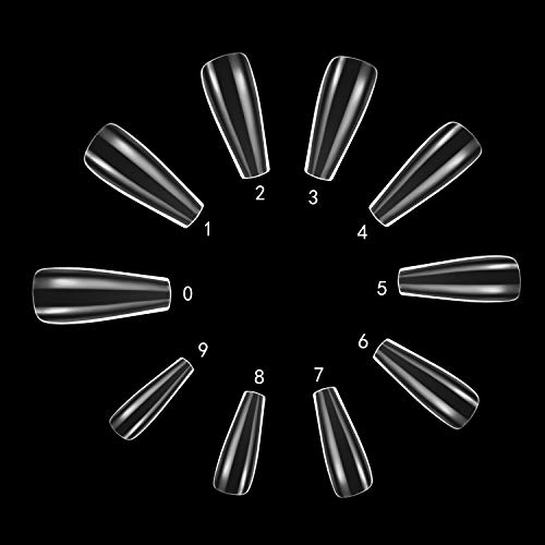240 Uñas Largas de Bailarina Uñas Falsas de Acrílico Transparente Uñas Artificiales Uñas Postizas de Cubierta Completa con Caja para DIY Accesorios de Salones de Uñas, 10 Tamaños (Transparente)