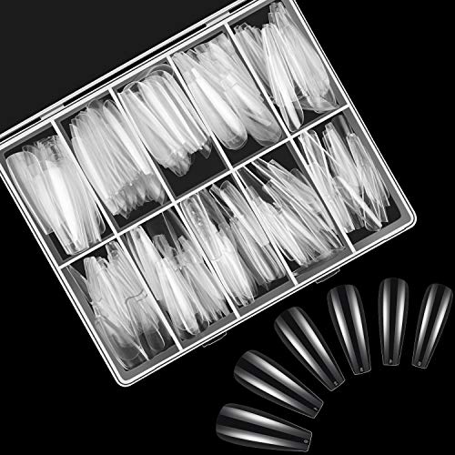 240 Uñas Largas de Bailarina Uñas Falsas de Acrílico Transparente Uñas Artificiales Uñas Postizas de Cubierta Completa con Caja para DIY Accesorios de Salones de Uñas, 10 Tamaños (Transparente)