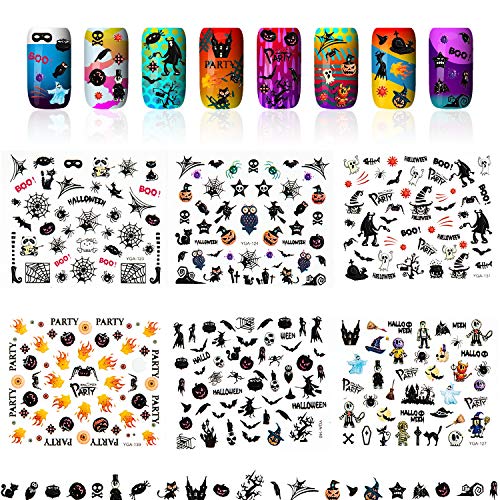 2400 Pegatinas de Arte de Uñas de Halloween Calcomanías de Uñas de Halloween Tatuaje de Uñas Autoadhesivo Pegatinas de Calabaza Fantasma Calavera Bruja para Mujer Niña Uñas Halloween, 8 Hojas