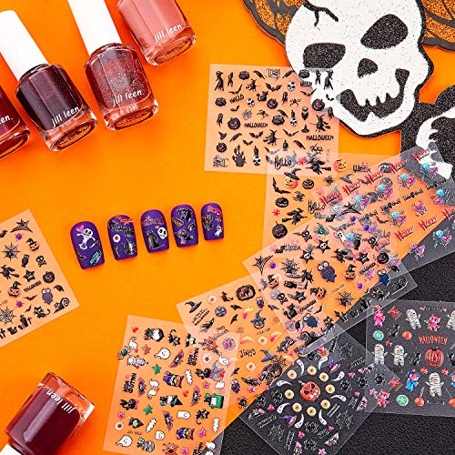 2400 Pegatinas de Arte de Uñas de Halloween Calcomanías de Uñas de Halloween Tatuaje de Uñas Autoadhesivo Pegatinas de Calabaza Fantasma Calavera Bruja para Mujer Niña Uñas Halloween, 8 Hojas
