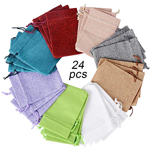 24pcs Bolsas Bolsitas Tela Saquitos Arroz Regalo Joyas Caramelo Dulces Recuerdo Favores Detalles Boda Fiesta Bautizo con Cordón (8 colores)