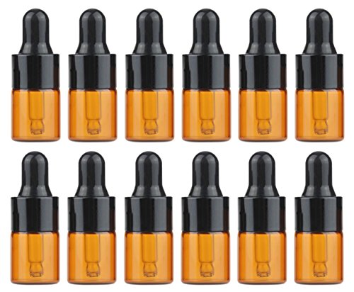 24PCS Mini Amber Glass Essential Oil Dropper Frascos la botella con el casquillo goma negro Cosmético Perfume la muestra Frascos líquidos Contenedor almacenamiento (2ml)