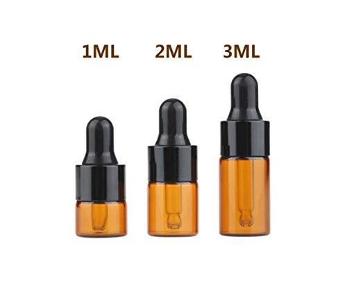 24PCS Mini Amber Glass Essential Oil Dropper Frascos la botella con el casquillo goma negro Cosmético Perfume la muestra Frascos líquidos Contenedor almacenamiento (2ml)