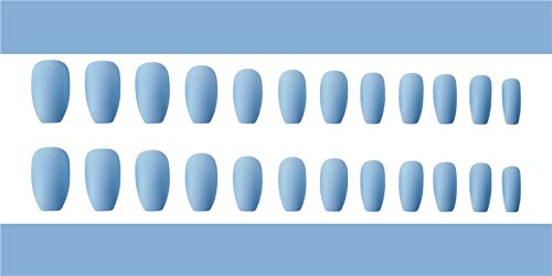 24pcs uñas postizas Ataúd los clavos falsos cubierta Azul mate completo falso uñas falsa artificial del clavo de Prensa En Faux uñas para mujeres y niñas