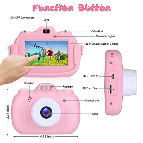 2NLF Cámara para Niños 1080P 3.0" IPS HD Pantalla Táctil Cámara de Fotos Digital para Niños con Tarjeta de Memoria Micro TF 32GB Custodia Protettiva Cámara Infantil Regalos Juguete para 3 a 12 Años