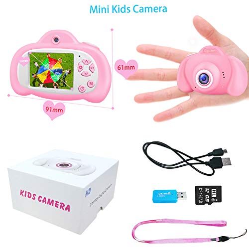 2NLF Camara para Niños Cámaras Digital de Video para niños Cámara Digital 2.0Pulgadas LCD 8MP 1080P HD Juguetes para Niña de 3-10 años con Tarjeta de 32GB SD